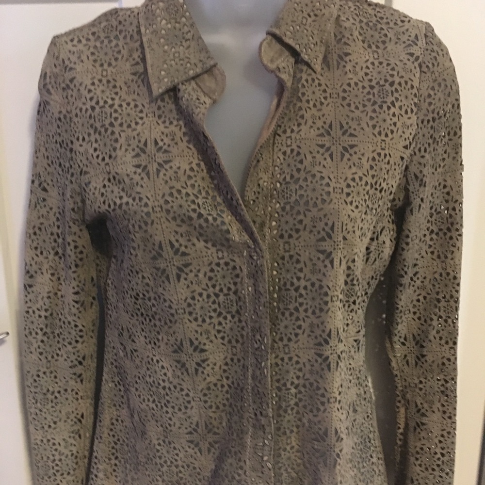 ECRU Suede Lazercut Shirt XS